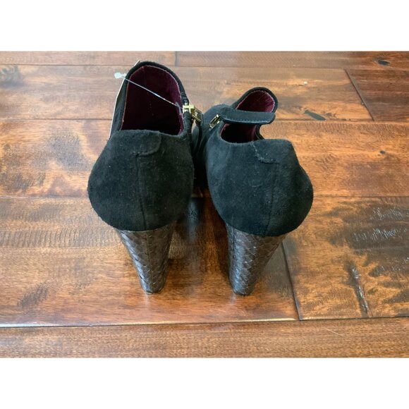 Marc Jacobs Black Suede Zipper Bootie Chunky Snakeskin Heels, Size 37.5 | 7.5 - Picture 8 of 10